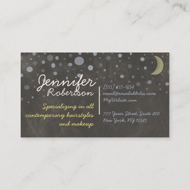 Chalkboard Design with Stars, Moon, Coloured Chalk Business Card (Back)