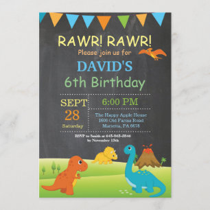 Chalkboard Dinosaur Birthday Invitation Dino Party