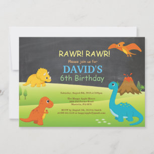 Chalkboard Dinosaur Birthday Invitation Dino Party