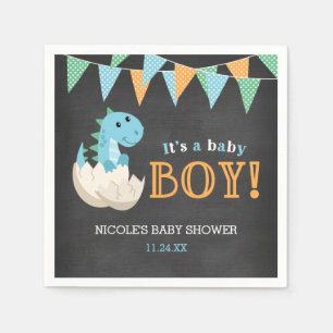 Chalkboard Dinosaur Boy Baby Shower Napkin