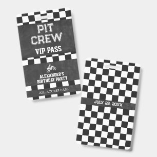 Chalkboard Dirt Bike Birthday Pit Crew VIP Pass ID Badge