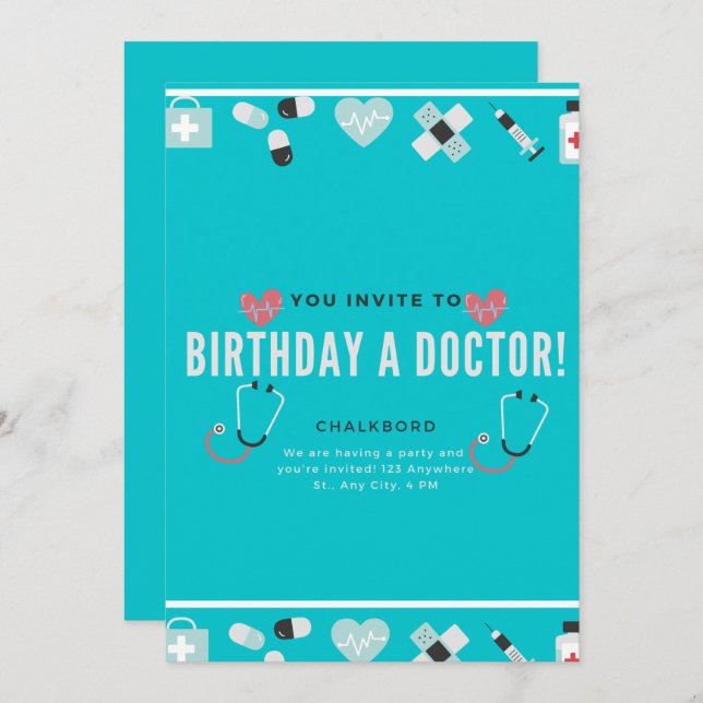Chalkboard Doc Is In Doctor Birthday  Invitation (Front/Back)