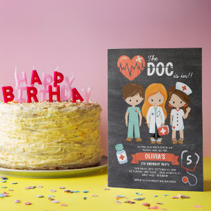 Chalkboard Doc Is In Doctor Birthday Invitation