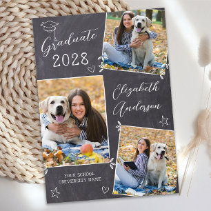 Chalkboard Doodle 3 Photo Unique Graduation Announcement
