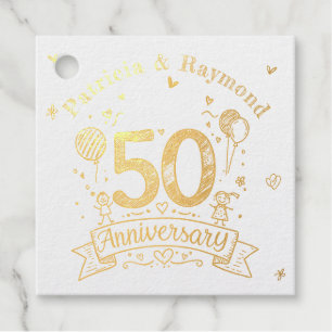 Chalkboard Doodles 50th Anniversary Personalised  Favour Tags