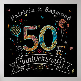 Chalkboard Doodles 50th Anniversary Personalised Poster