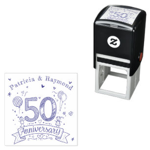 Chalkboard Doodles 50th Anniversary Personalised  Self-inking Stamp