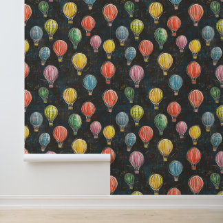 Chalkboard Drawigns Hot Air Balloon Colour Pattern Wallpaper