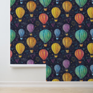 Chalkboard Drawings Colourful Hot Air Balloon Wallpaper
