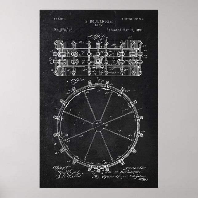 Chalkboard Drum Patent Poster (Front)