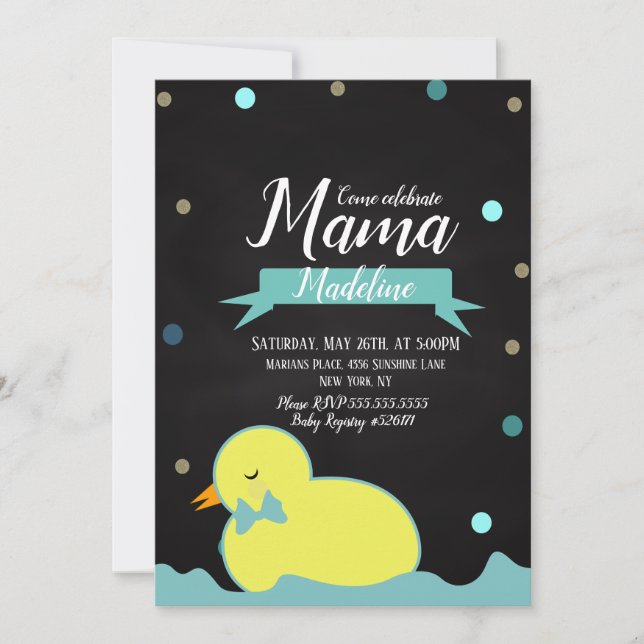 Chalkboard Duck Aquatic Faux Gold Boy Baby Shower Invitation (Front)