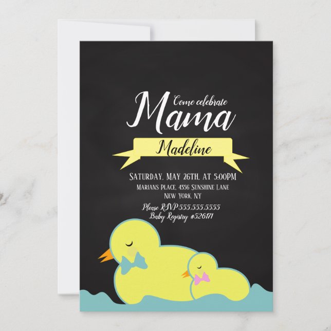 Chalkboard Duck Aquatic Gender Neutral Baby Shower Invitation (Front)