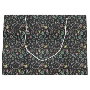 Chalkboard Easter Bunny Doodle Pattern Wrapping  Large Gift Bag