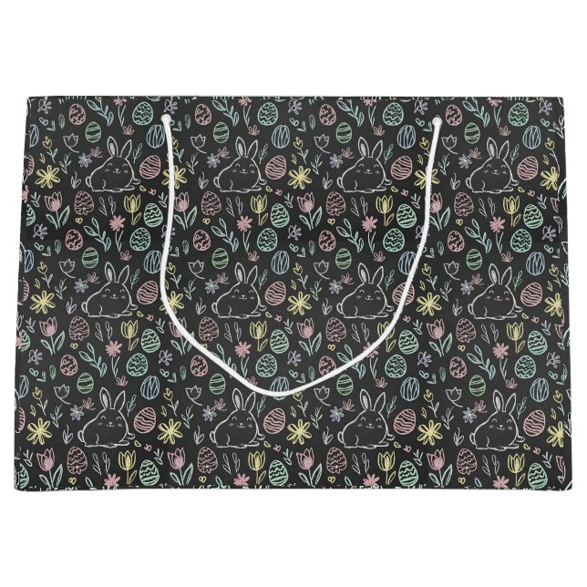 Chalkboard Easter Bunny Doodle Pattern Wrapping  Large Gift Bag (Front)