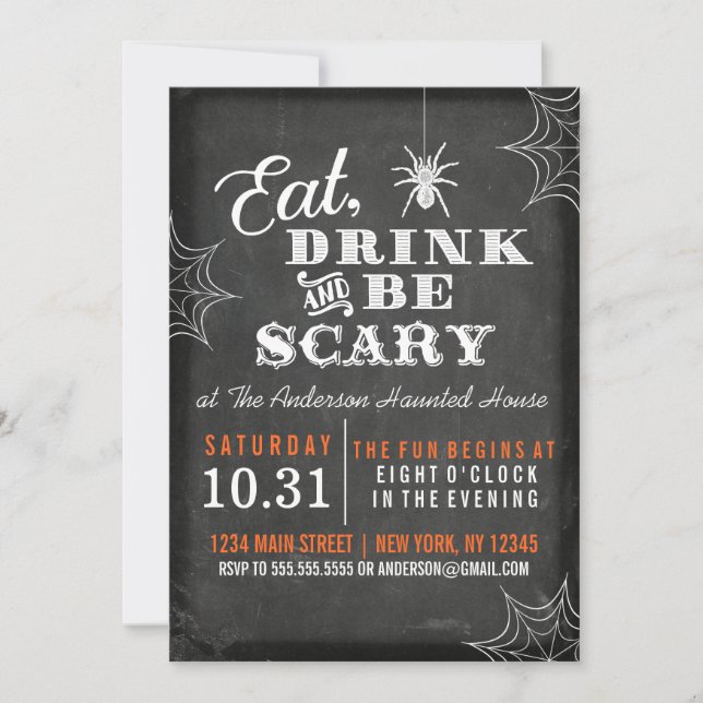 Chalkboard Eat Drink and Be Scary Halloween Party Invitation (Front)