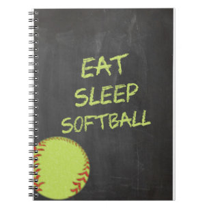 Chalkboard Eat Sleep Softball Spiral Notebook