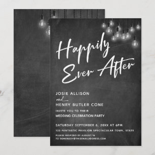 Chalkboard Edison Lights Modern Happily Ever After Invitation