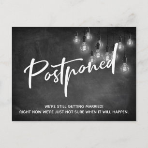 Chalkboard Edison Lights Postponed Wedding Postcard