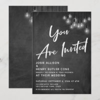 Chalkboard Edison Lights You Are Invited Wedding