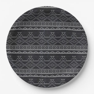 Chalkboard Effect Aztec Tribal Stripes Paper Plate