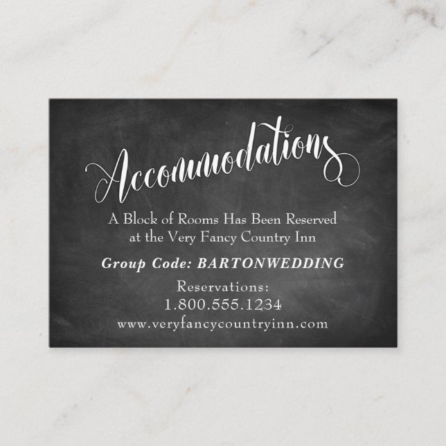 Chalkboard Elaborate Script Wedding Accommodations Enclosure Card (Front)