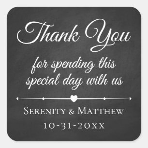 Chalkboard Elegant Black Wedding Thank You Square Sticker