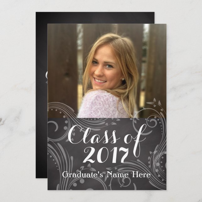 Chalkboard Elegant Class of 2016 Photo Graduation Invitation (Front/Back)