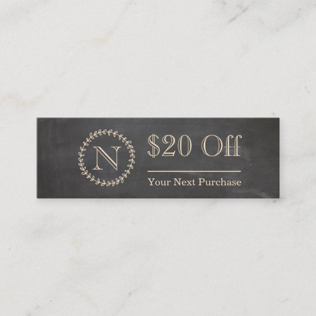 Chalkboard Elegant Monogram Mini Discount Card (Front)