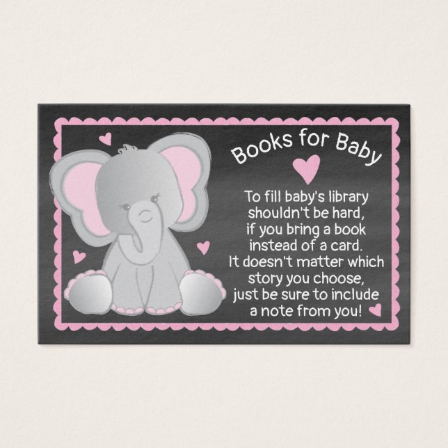 Chalkboard Elephant Baby Girl Shower Bring a Book (Front)