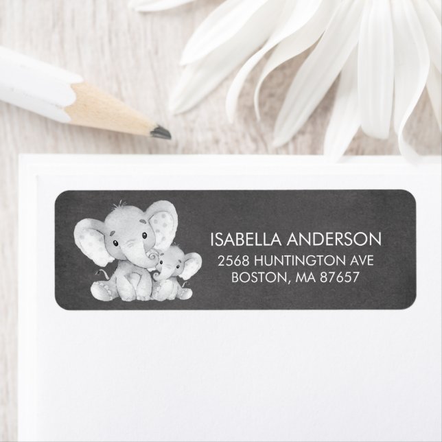 Chalkboard Elephant Baby Shower Address Label (Insitu)