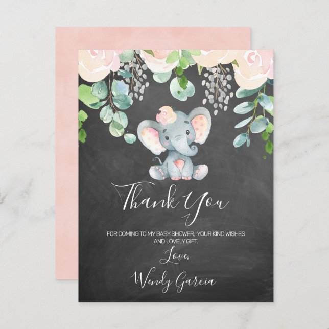 Chalkboard Elephant Baby Shower Thank You Card (Front/Back)
