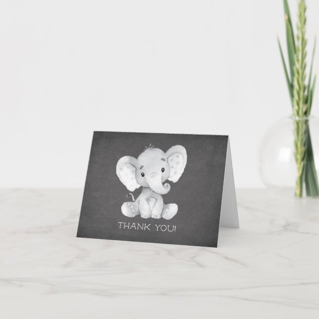Chalkboard Elephant Baby Shower Thank You Note Card (Front)