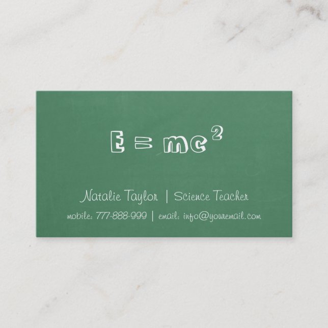 Chalkboard Energy Science Teacher Business Cards (Front)