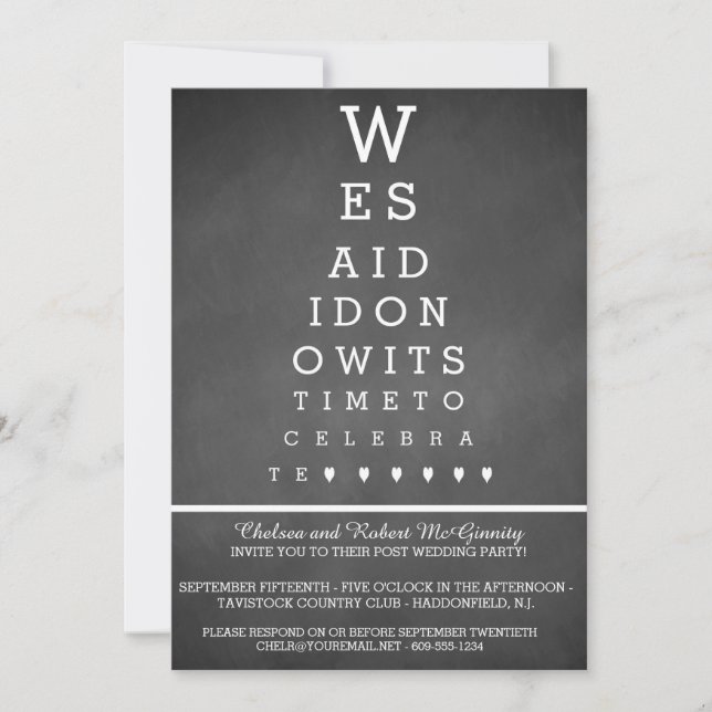 Chalkboard Eye Chart Post Wedding Reception Only Invitation (Front)