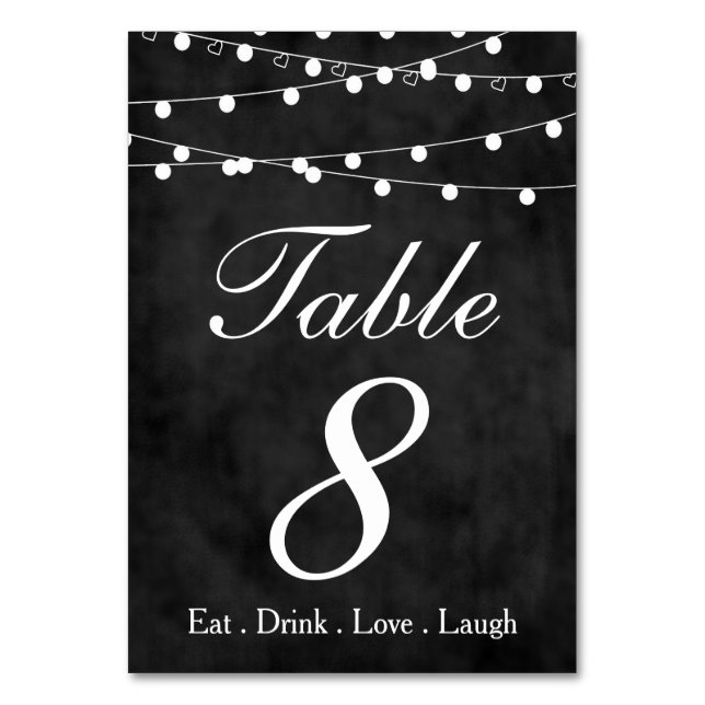 Chalkboard Fairy Lights & Hearts Party Table 8 Number (Front)