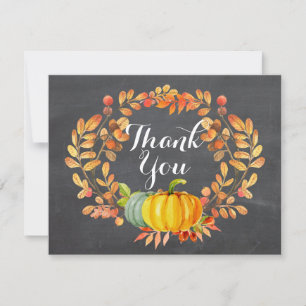 Chalkboard Fall Leaves Pumpkin Thank You Card