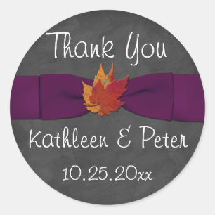 Chalkboard, Fall Leaves Wedding Sticker 2 - Purple