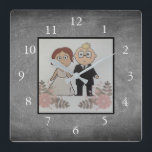 Chalkboard Family custom photo collage Square Wall Clock<br><div class="desc">Custom Family photo collage on chalkboard background clock.
Add your own personal photos to personalize the clock. Do don't have to add only square photos other sizes will also fit.
If you need help please contact me.</div>