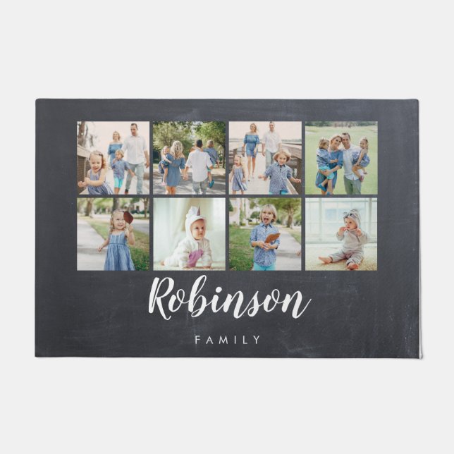 Chalkboard Family Monogram 8 Photo Collage Doormat (Front)
