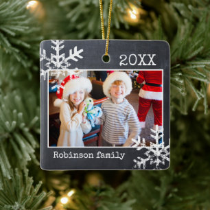 Chalkboard Family Photo Christmas Ceramic Ornament