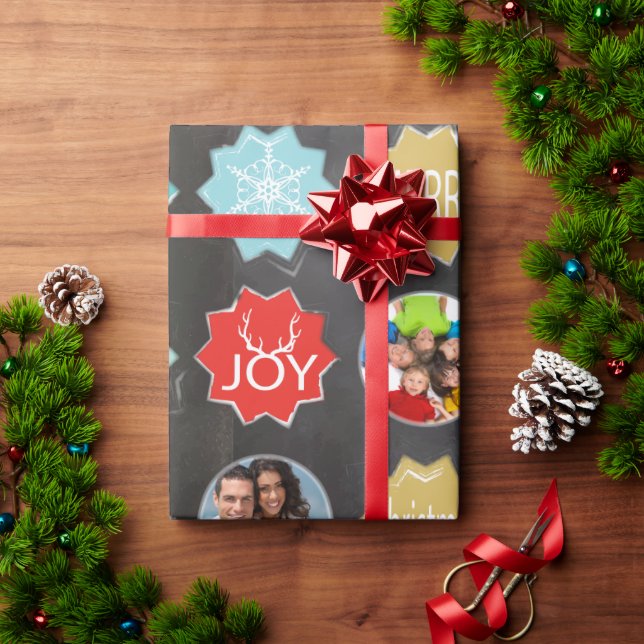 Chalkboard Family Photo Christmas Reindeer Wrapping Paper (Holiday Gift)