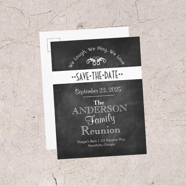 Chalkboard Family Reunion Save the Date Announcement Postcard (Creator Uploaded)