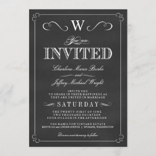 Chalkboard Fancy Monogram Wedding Invitations