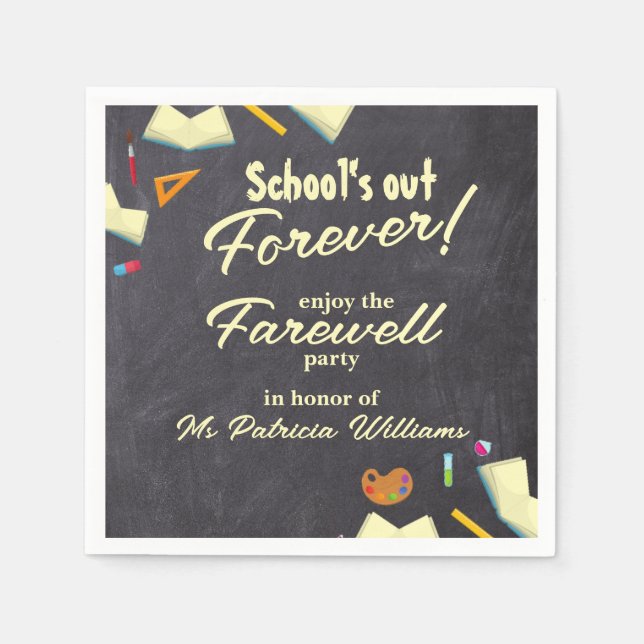 Chalkboard Farewell Retired Teacher Party  Napkin (Front)