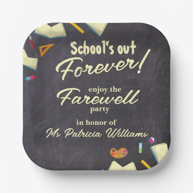 Chalkboard Farewell Retired Teacher Party  Paper Plate (Front)