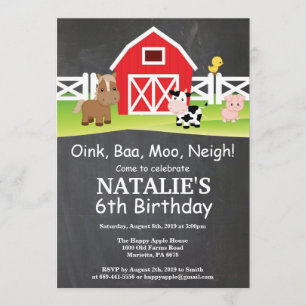 Chalkboard Farm Birthday Invitation Barnyard Party