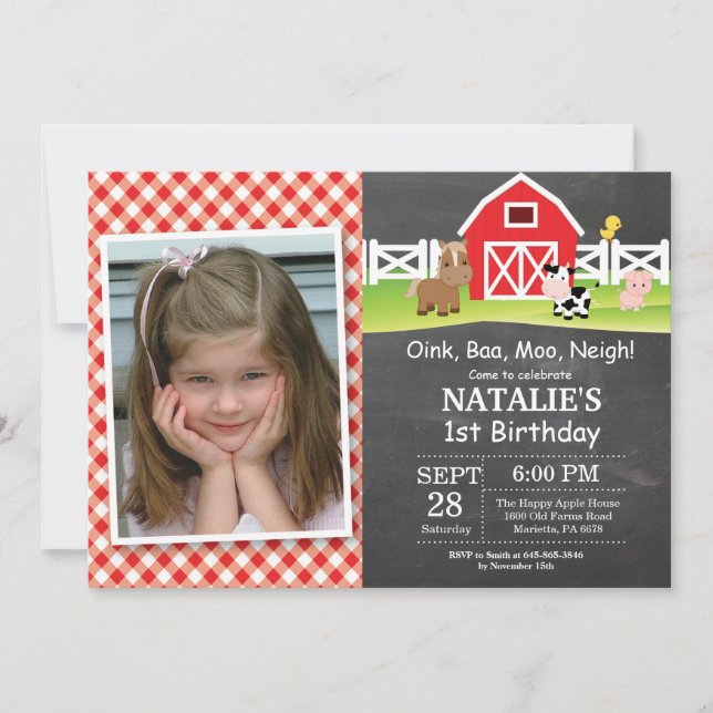 Chalkboard Farm Birthday Invitation Barnyard Party (Front)