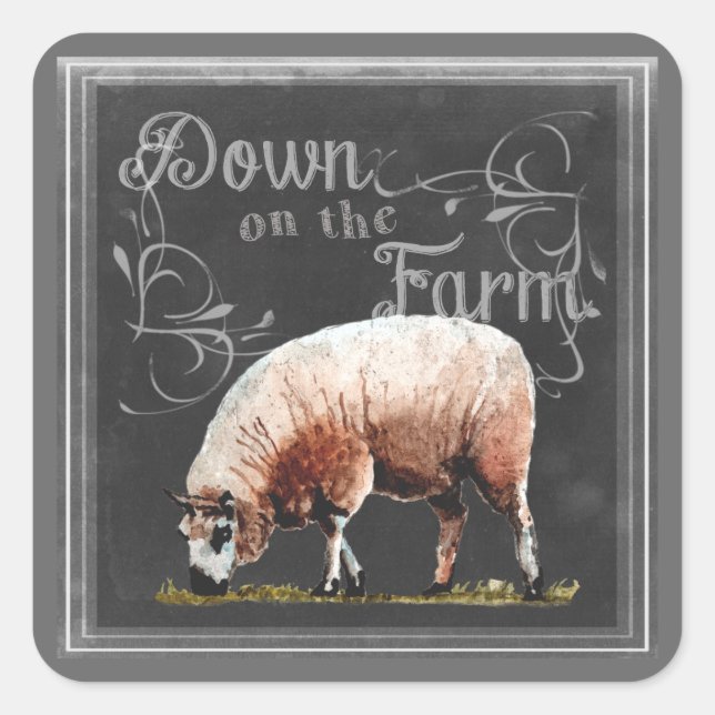Chalkboard Farm | Down on the Farm Sheep Square Sticker (Front)