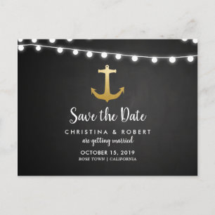 Chalkboard Faux Gold Foil Anchor Save The Date Announcement Postcard