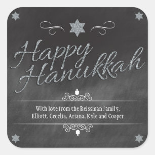 Chalkboard Faux Silver Glitter Hanukkah Square Sticker